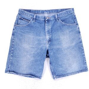 Wrangler Jean Shorts Denim Cotton Mens SZ 38 Blue Straight Stretch VTG Mid Rise